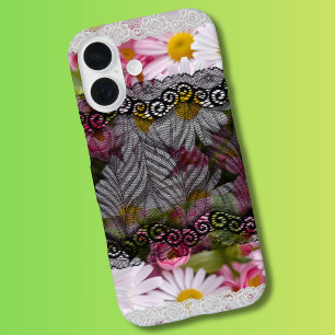 Coques iPhone 16 Belle marguerite photo décorative avec dentelle