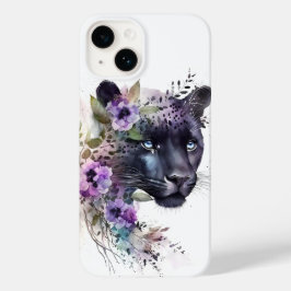 Coque Pour iPhone 14 Belle Panthère Florale Purple Aquarelle