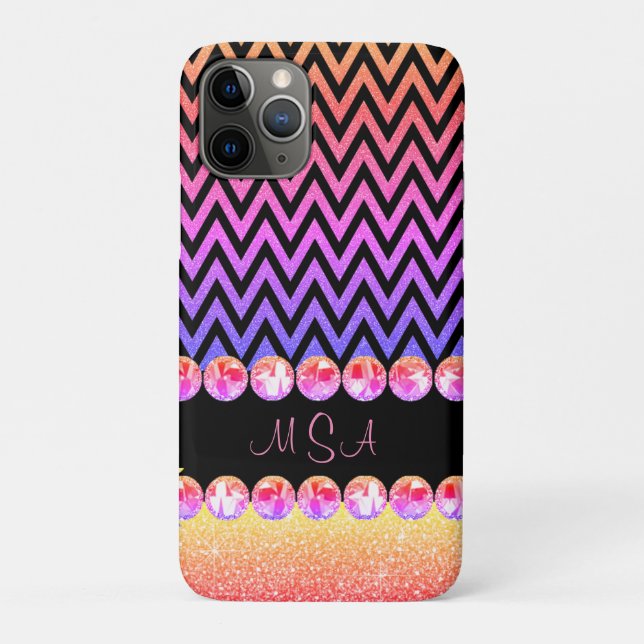 Coques Case-Mate iPhone Belle Pink Purple Bling Glam Chevron Monogramme (Dos)