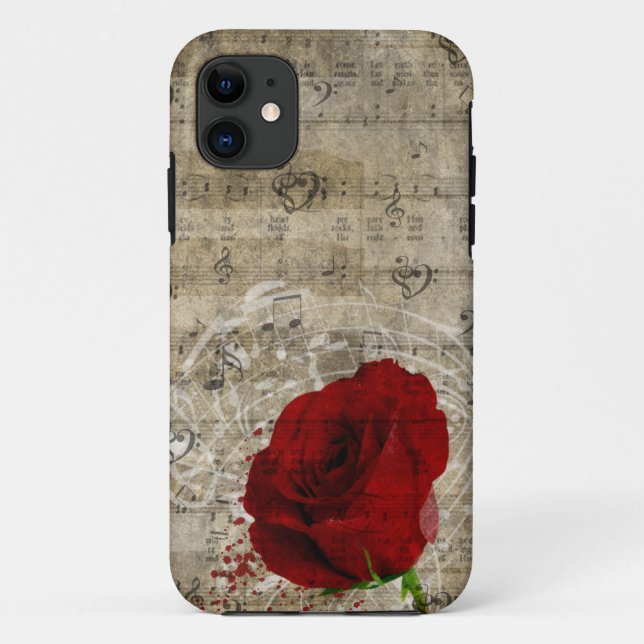 Coques Case-Mate iPhone Belle rose rouge notes piano tourbillonné (Dos)