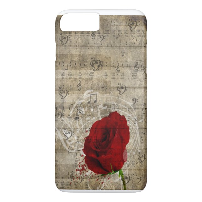 Coques Case-Mate iPhone Belle rose rouge notes piano tourbillonné (Dos)