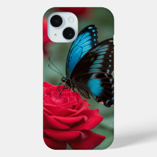 Coque Pour iPhone 15 Belle Rose Rouge Papillon -