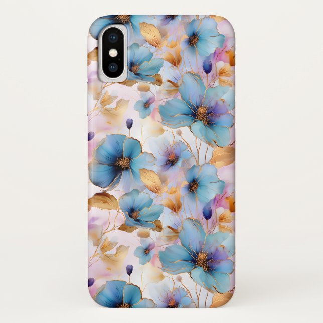 Coques Case-Mate iPhone Belles fleurs bleues Alcool Encre Pastel (Dos)