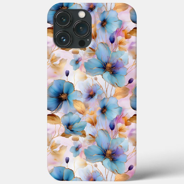Coques Case-Mate iPhone Belles fleurs bleues Alcool Encre Pastel (Verso)
