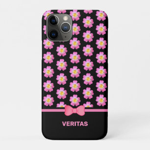 Case-Mate iPhone Case Belles fleurs roses sur noir & nom de texte