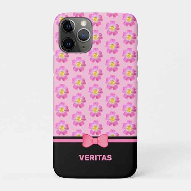 Coques Case-Mate iPhone Belles fleurs roses sur noir & rose (Dos)