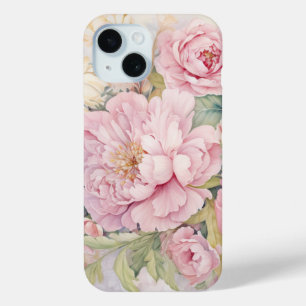 Coque Pour iPhone 15 Belles pivoines roses aquarelles