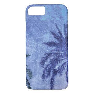 Coque iPhone 8/7 Bercelona Blue Palm tree Grunge Design Art numériq
