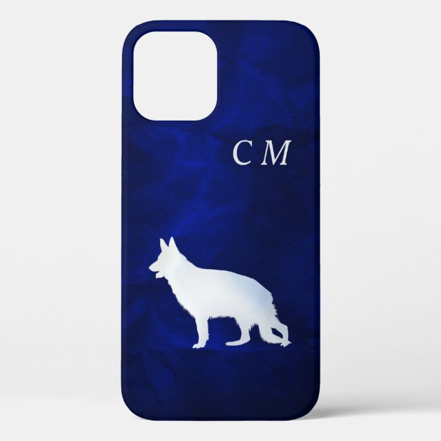 Coques Case-Mate iPhone Berger allemand en argent Chien Royal Blue Monogra (Verso)