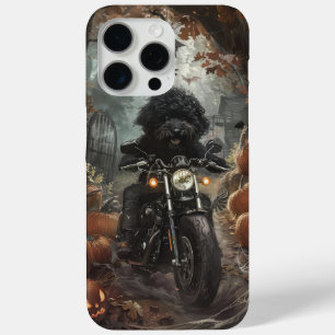 Coque iPhone 15 Pro Max Bernedoodle à moto Halloween effrayant