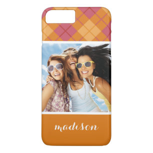 Coque Case-Mate Pour iPhone Biais photo et nom personnalisés Plaid en orange e
