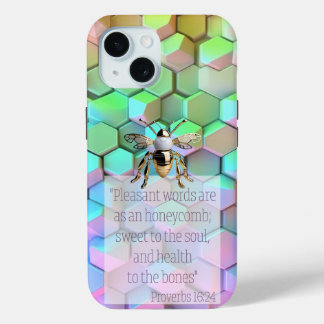 Coque Pour iPhone 15 Bible tendance bleu mauve vert rose nid d'abeille