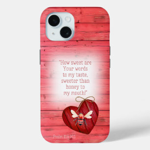 Coque Pour iPhone 15 Bible tendance Faux Bois Rouge Cœur Orange Abeille