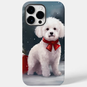Coque Pour Pour iPhone 14 Pro Max Bichon Frise Dog à Noël de neige