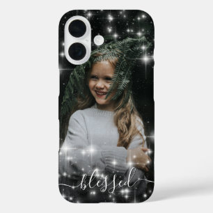Coques iPhone 16 Bienheureux votre photo entourée d'étoiles étincel