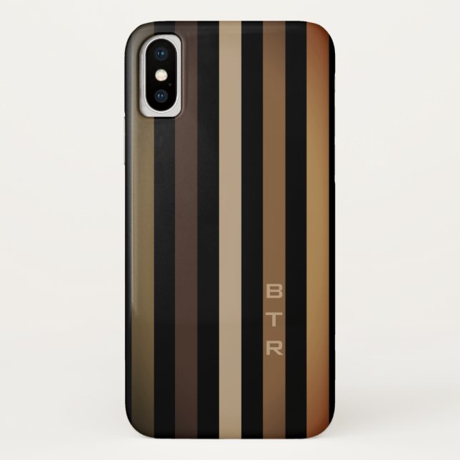Coques Case-Mate iPhone Bige Brown et noir Rayures verticales Monogramme (Dos)