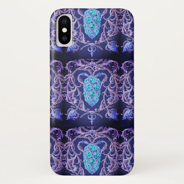 Coques Case-Mate iPhone Bijou Art nouveau abstrait motif bleu violet  (Dos)