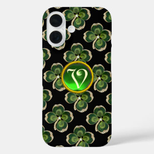 Coques iPhone 16 Bijou Shamrock Gold Saint Patrick avec perles