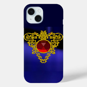 COQUE POUR iPhone 15 BIJOUET DE COEUR EN CELTIQUE D'OR AVEC PIERRE EN R