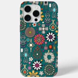 Coque iPhone 15 Pro Max bijoux boho trésors viridian vert
