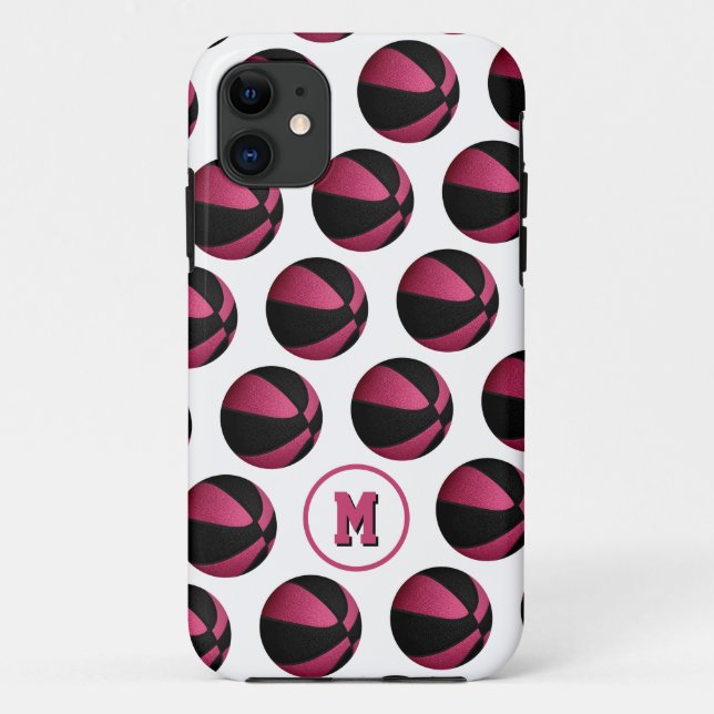 Coques Case-Mate iPhone billes de basket noir rose girly motif monogrammed (Dos)