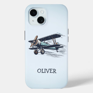 Coque Pour iPhone 15 Biplan vintage personnalisé