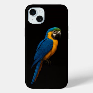 Coque iPhone 15 Mini Black 4 Luxe, Ara bleu et jaune iPhone 15 Plus