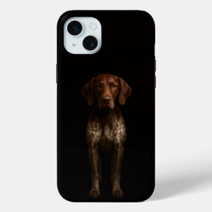 Coque iPhone 15 Mini Black 4 Luxe, chien Pointer allemand iPhone 15 Plu