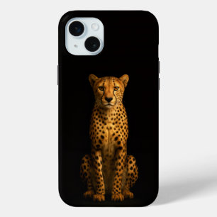 Coque iPhone 15 Mini Black 4 Luxe, Guépard Élégant iPhone 15 Plus