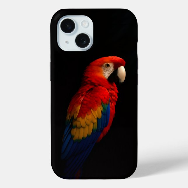 Coques Case-Mate iPhone Black 4 Luxe iPhone 15 Coque-Mate, Scarlet Parrot (Verso)