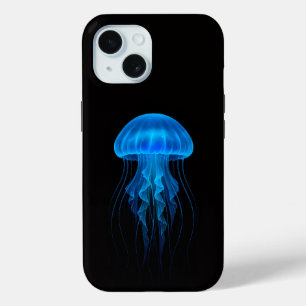 Coque Pour iPhone 15 Black 4 Luxe iPhone 15 Mate, Méduse Bleue Néon