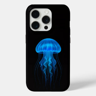 Coque iPhone 15 Pro Black 4 Luxe iPhone 15 Pro Mate, Méduse Bleue