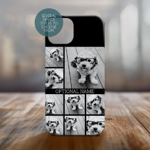 Coque Pour iPhone 14 Black 9 Photo Carré Collage - avec le nom blanc