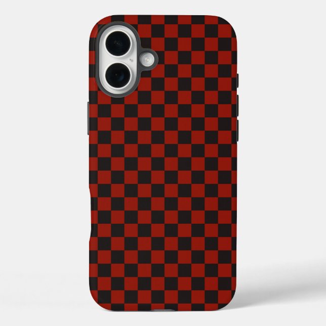 Coques Case-Mate iPhone Black and Deep red checkerboard pattern (Verso)