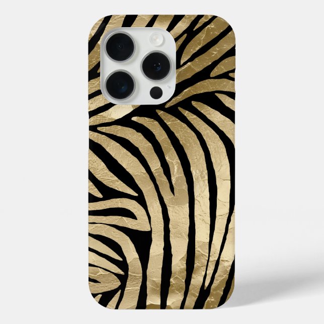 Coques Case-Mate iPhone Black and Gold Glam Zebra Print (Verso)