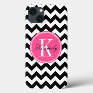 Case-Mate iPhone Case Black and White Chevron with Pink Monogram