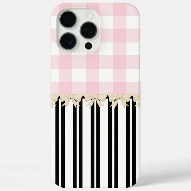 Coques Case-Mate iPhone Black and White Stripe Pink Check Paris Inspiré (Verso)