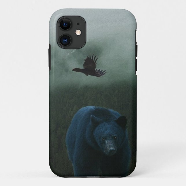 Coques Case-Mate iPhone Black Bear & Raven & Misty Mountain Wildlife Thème (Dos)