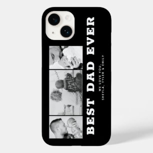 Coque Pour iPhone 14 Black Best Papa Ever Père`s Day 3 Photo Collage