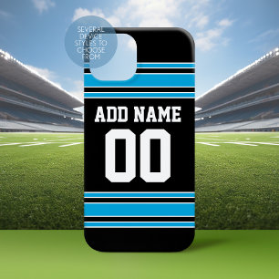 Coque iPhone 15 Pro Max Black Blue Football Jersey Nom personnalisé Numéro
