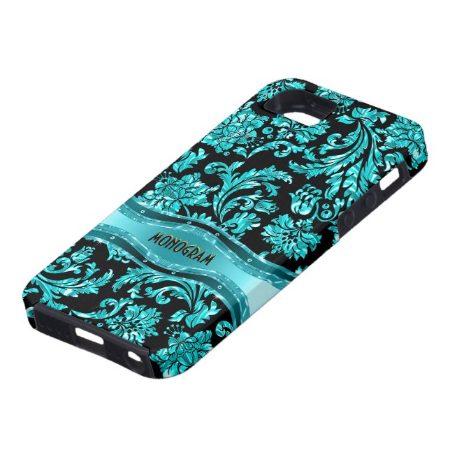 Coques Case-Mate iPhone Black & Blue Metallic Floral Damas Customisé (Bas)