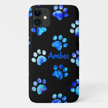 Black Blue Textured Empreinte de patte Motif Perso