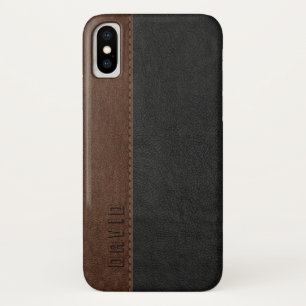Coque Case-Mate Pour iPhone Black & Brown Faux Vintage Cuir Texture