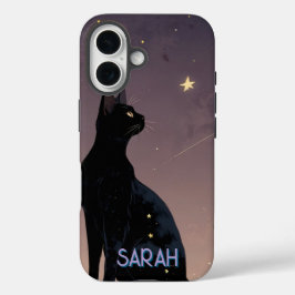 Coques iPhone 16 Black Cat Starry Night Celestial Feline Art Cadeau