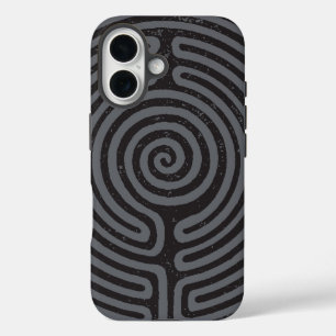 Coques iPhone 16 Black Circle Labyrinthe (Gris) Art fin