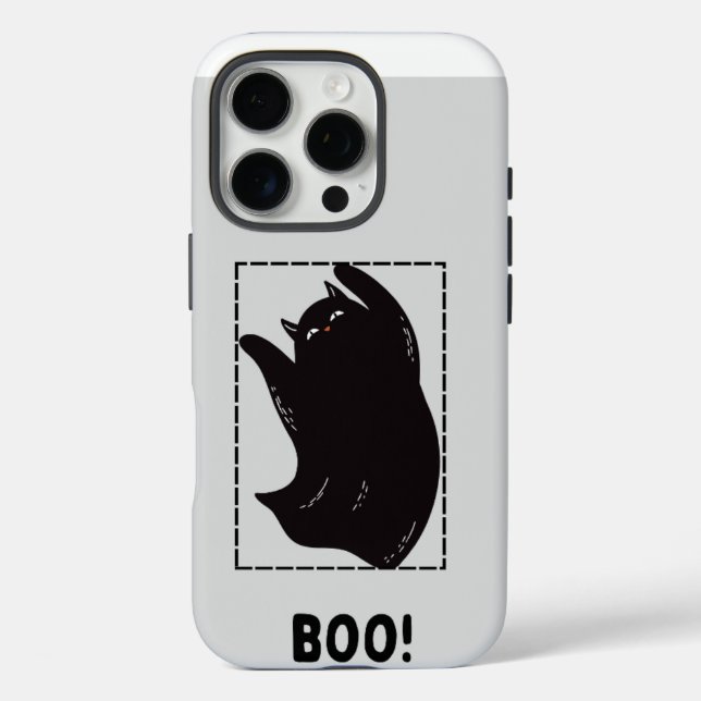 Coques Case-Mate iPhone Black Funny Halloween's Cat Ghost iPhone 16 case (Verso)