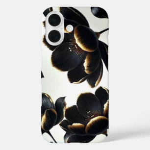 Coques iPhone 16 Black & Gold Floral Greige Elegant Dark Moody