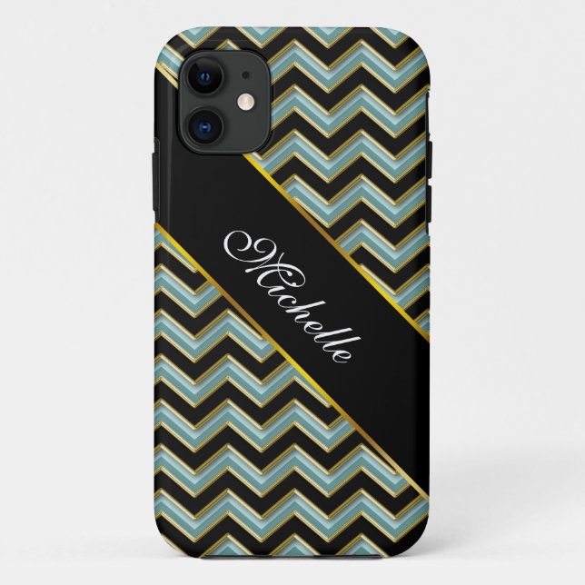 Coques Case-Mate iPhone Black Gold Turquoise ZigZag (Dos)