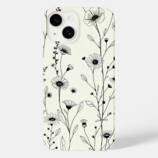 Coque Pour iPhone 14 Black Line Art Floral Cream iPhone Case
