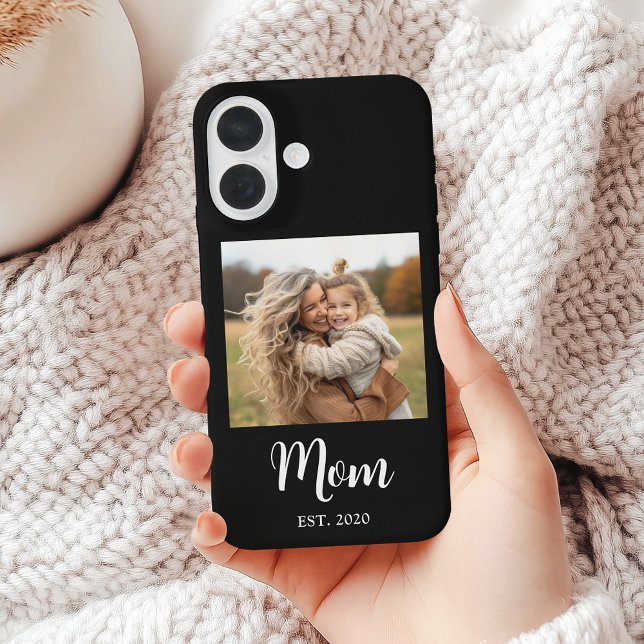 Coques Case-Mate iPhone Black Mom Established Script Text and Photo (Mom established photo with elegant script - fully personalizable for a thoughtful gift 
)